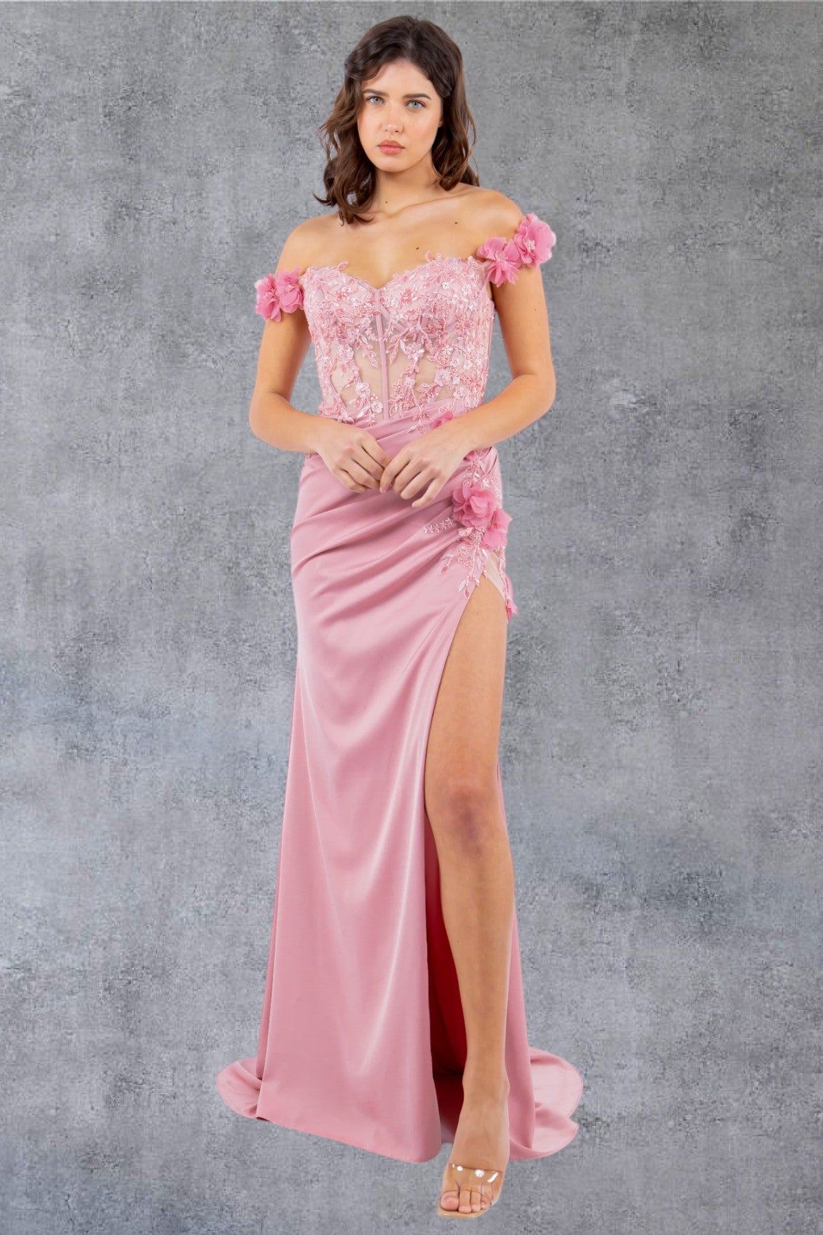 Cinderella Couture 8050J Long Beaded Formal 3D Floral Applique Prom Dress