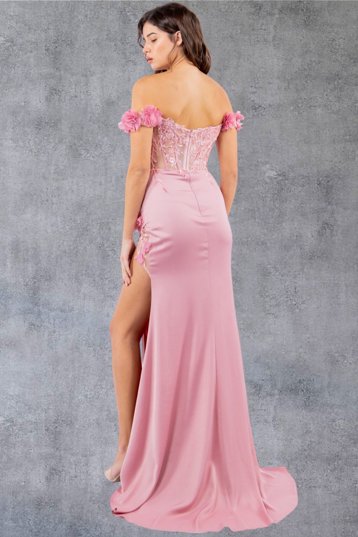Cinderella Couture 8050J Long Beaded Formal 3D Floral Applique Prom Dress
