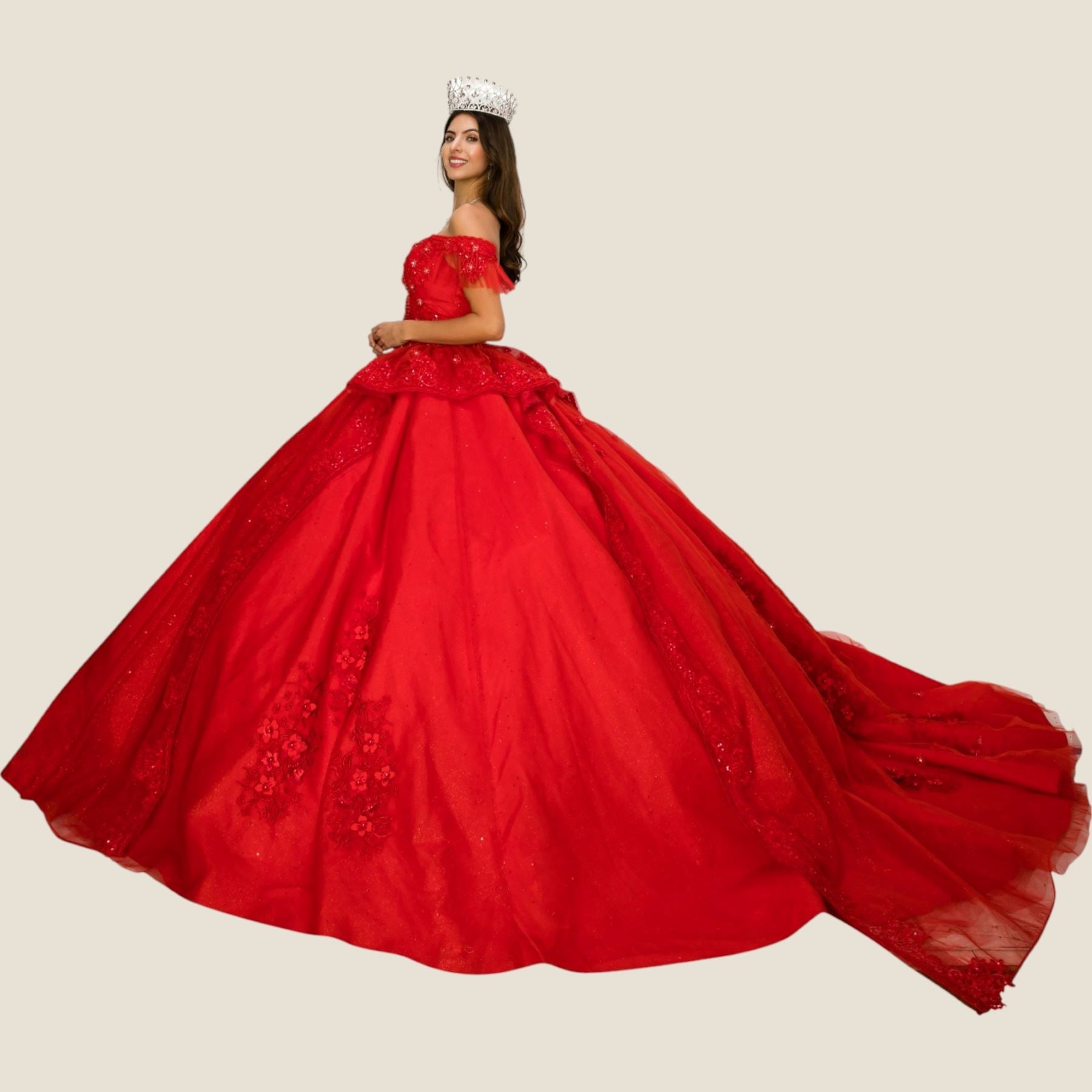 Quinceniera Dresses Lace Glitter Beaded Quinceanera Dress Cinderella Couture 8055J Red