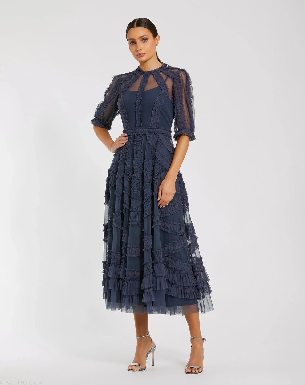 Illusion Midi Tulle Evening A-Line Mac Duggal 998058P