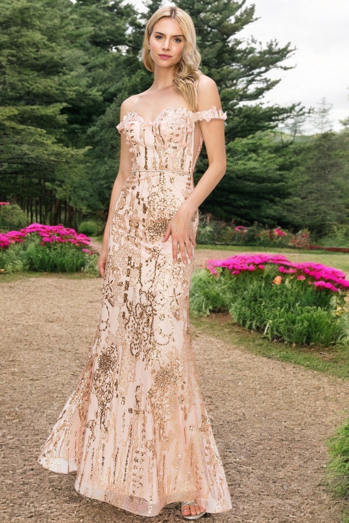 Cinderella Couture 8058J Beaded Applique Long Formal Fitted Prom Dress