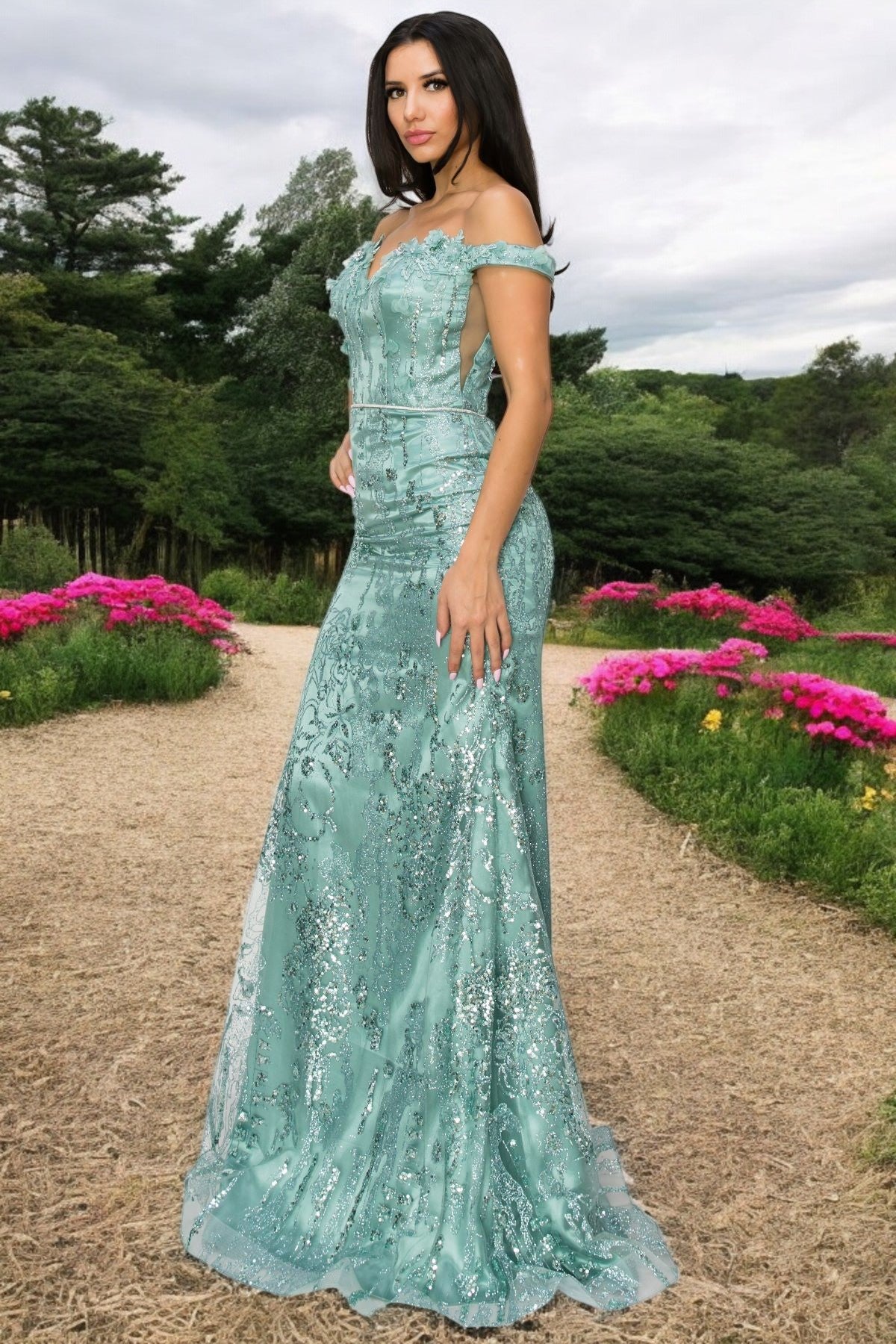 Cinderella Couture 8058J Beaded Applique Long Formal Fitted Prom Dress