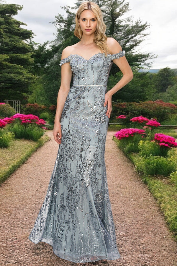 Cinderella Couture 8058J Beaded Applique Long Formal Fitted Prom Dress
