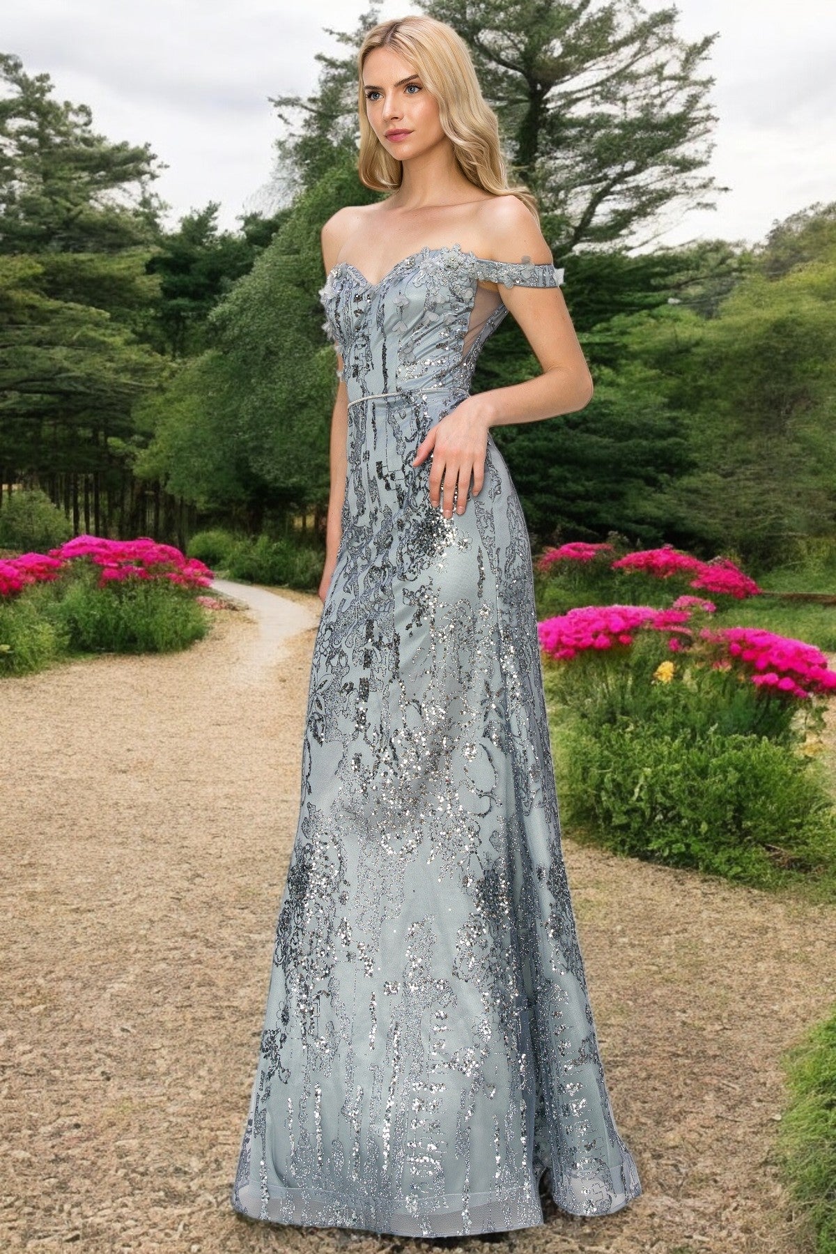 Cinderella Couture 8058J Beaded Applique Long Formal Fitted Prom Dress