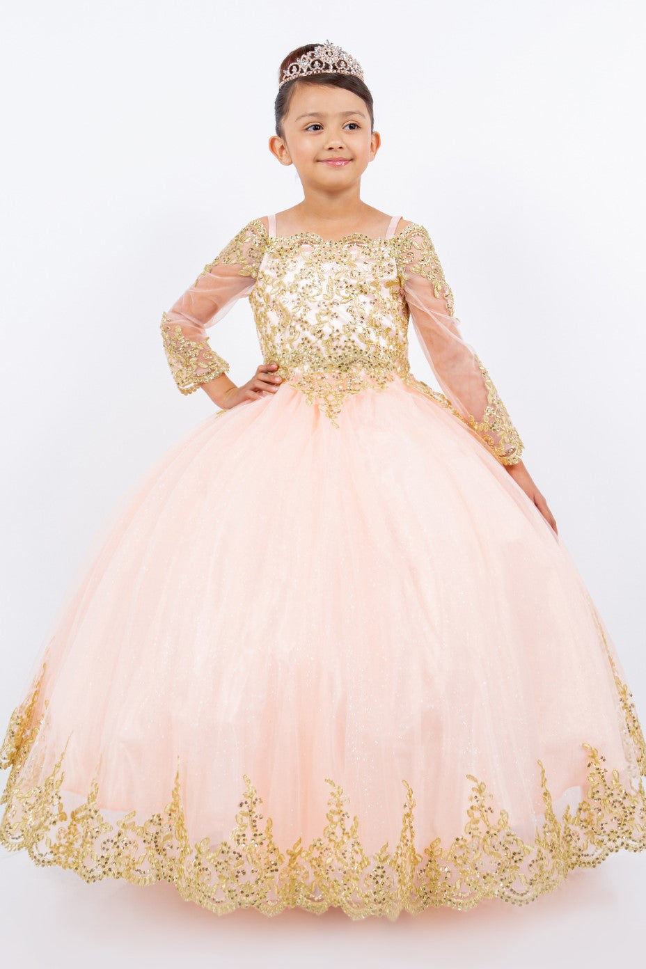 Cinderella Couture 8059 Glitter Lace Applique Flower Girl Dress