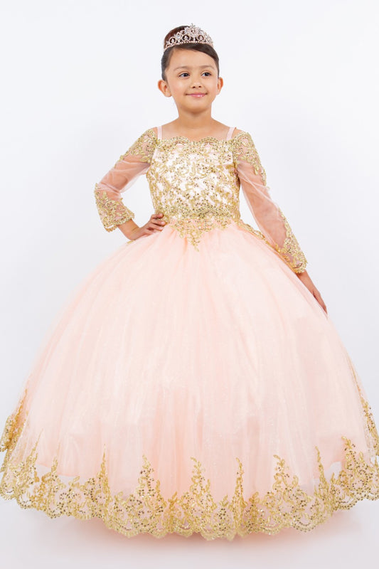 Flower Girl Dresses Glitter Lace Applique Flower Girl Dress Blush