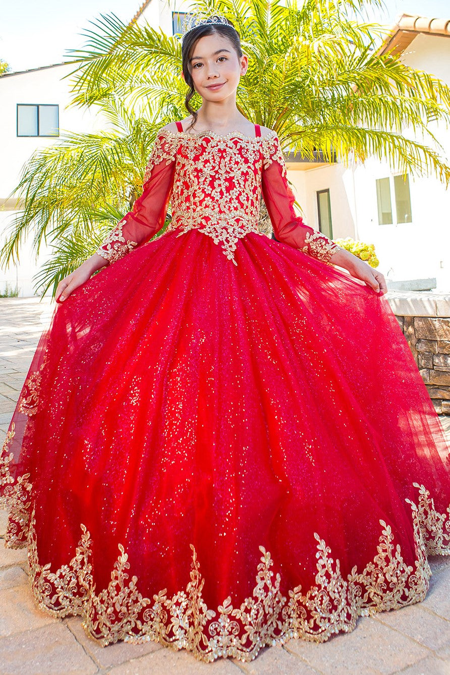 Flower Girl Dresses Glitter Lace Applique Flower Girl Dress Red