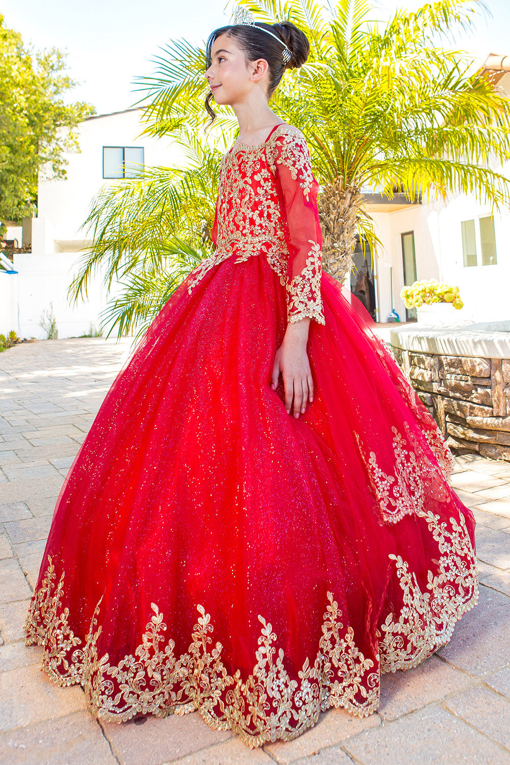 Cinderella Couture 8059 Glitter Lace Applique Flower Girl Dress