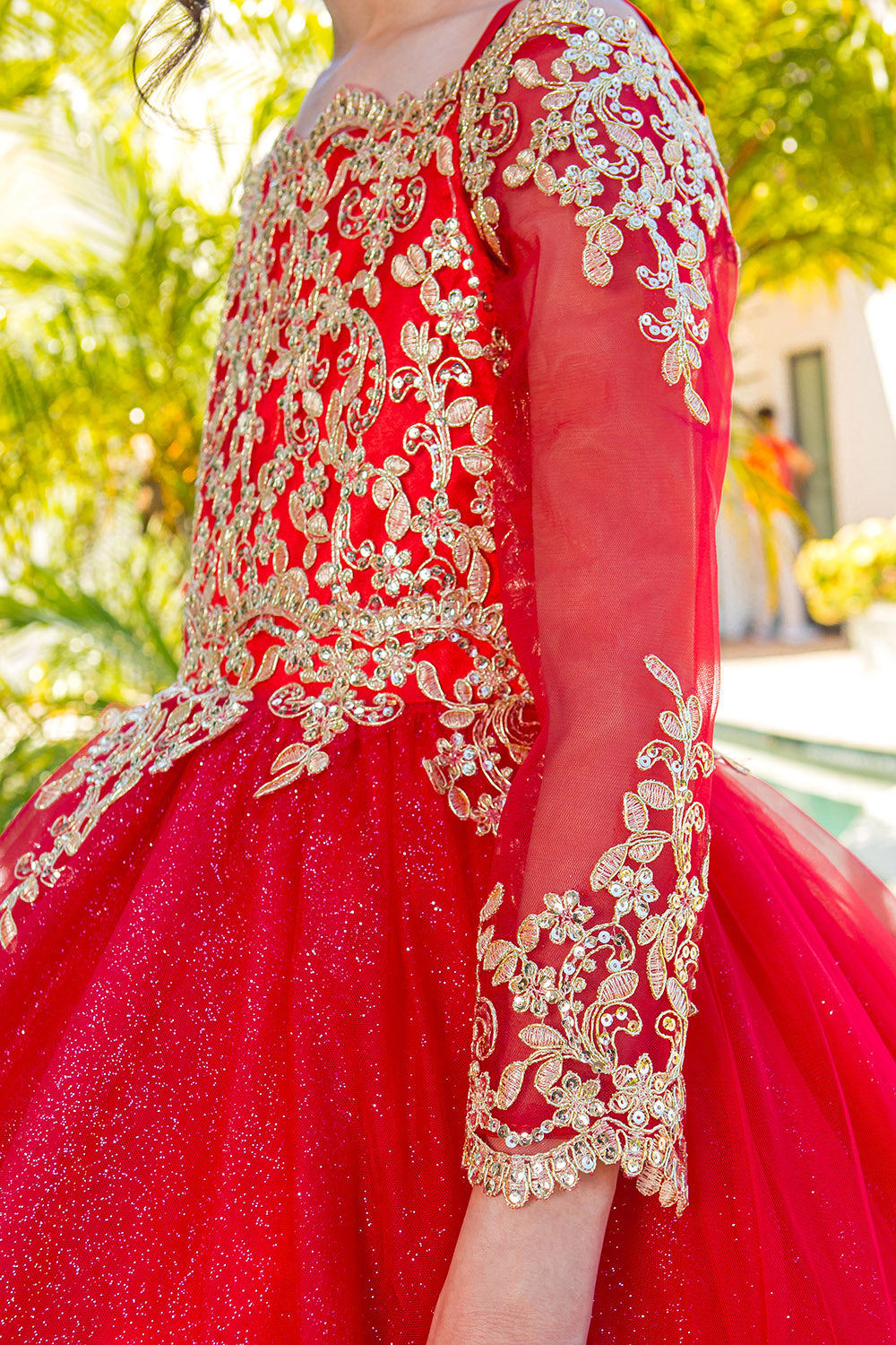 Flower Girl Dresses Glitter Lace Applique Flower Girl Dress Red
