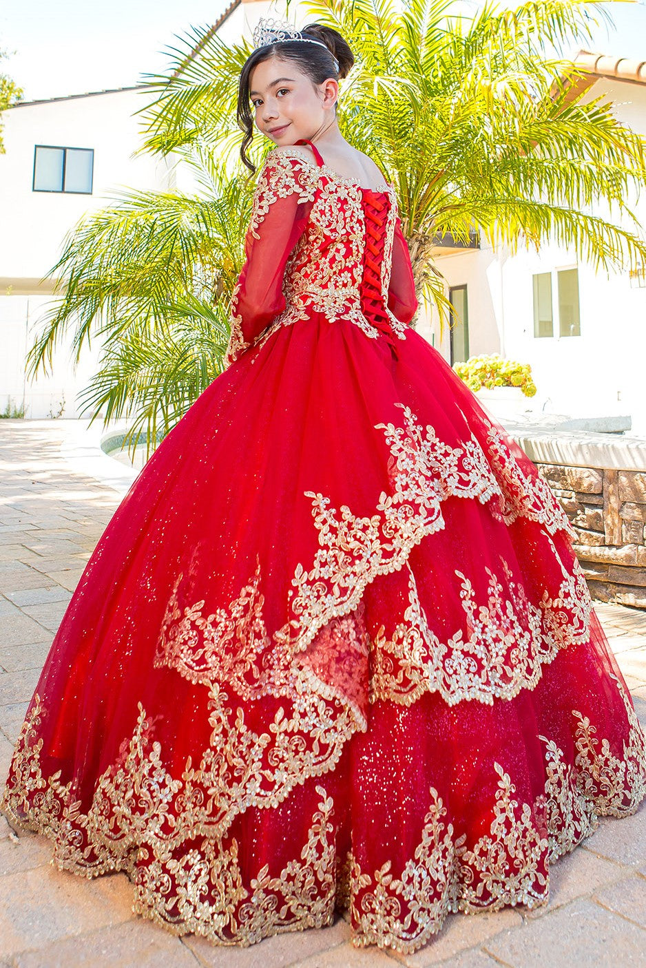 Cinderella Couture 8059 Glitter Lace Applique Flower Girl Dress
