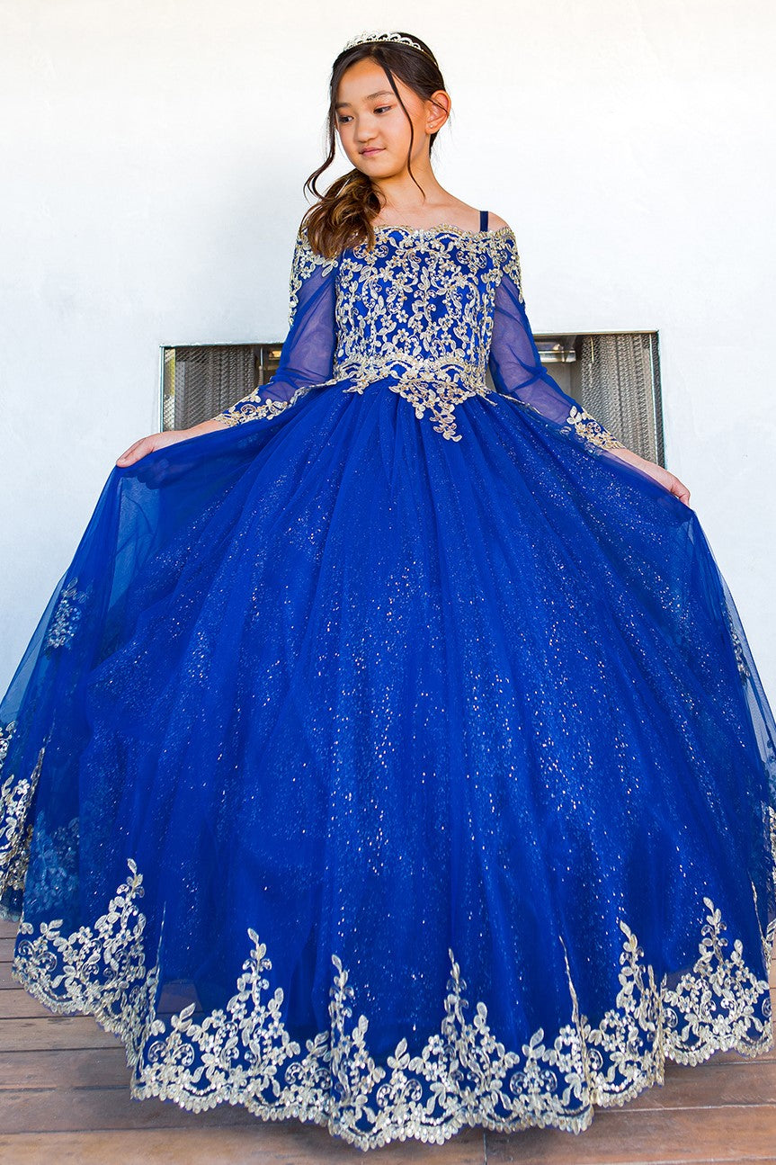 Cinderella Couture 8059 Glitter Lace Applique Flower Girl Dress - Royal / 6 Cinderella Couture 8059 Glitter Lace Applique Flower Girl Dress - Royal / 6