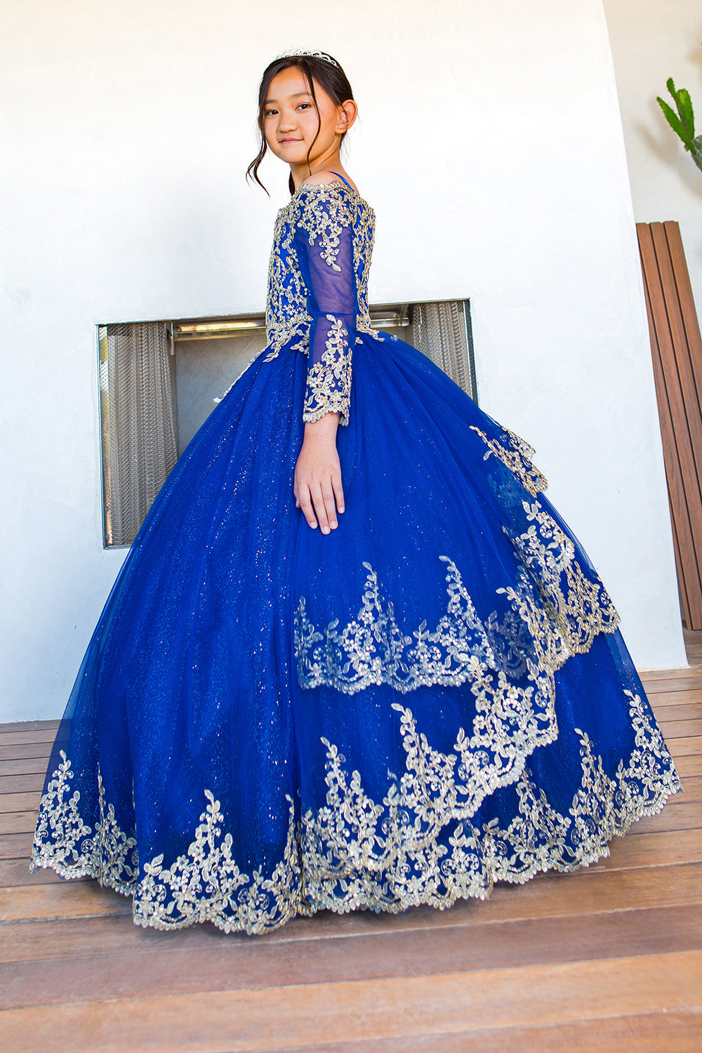 Cinderella Couture 8059 Glitter Lace Applique Flower Girl Dress