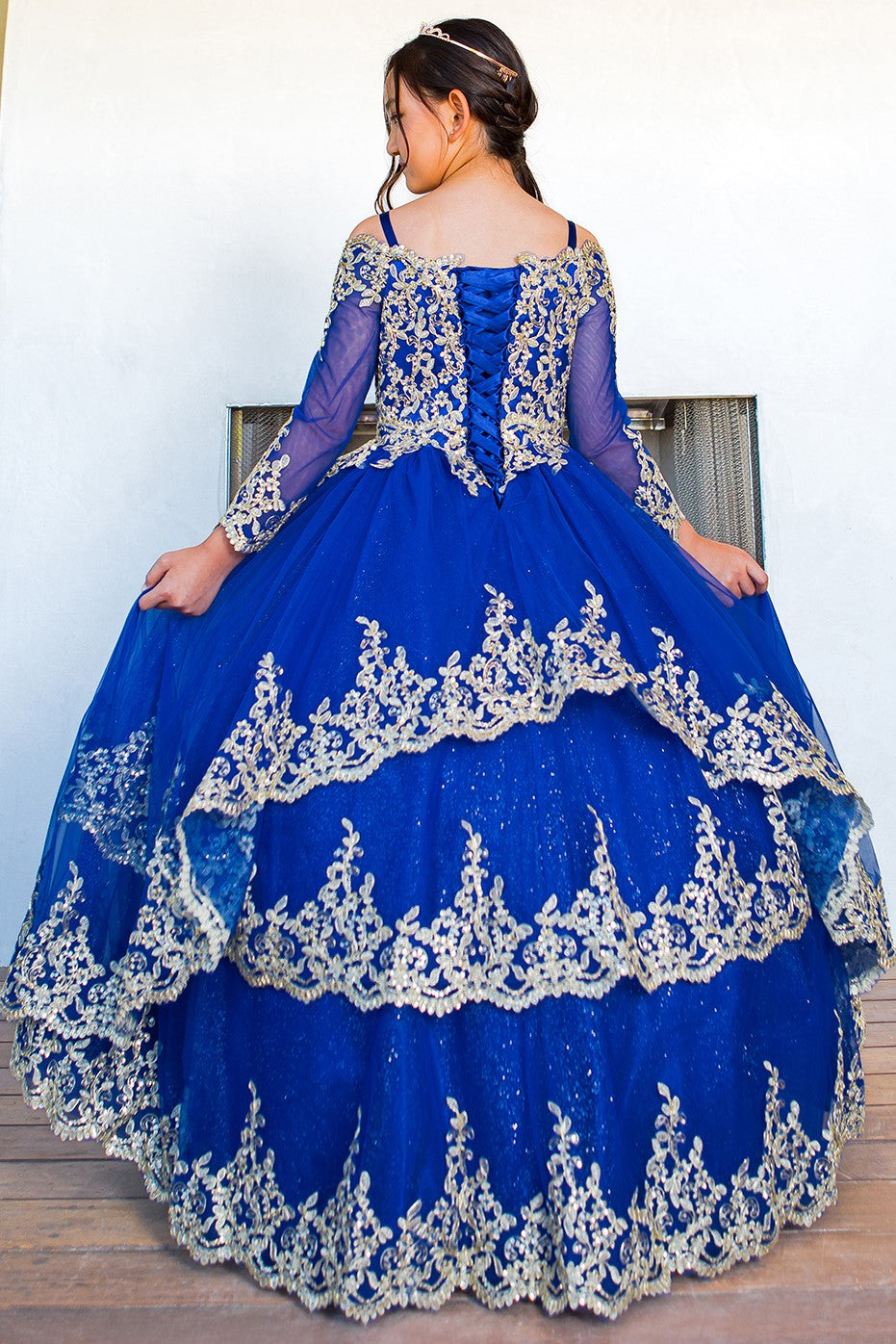 Cinderella Couture 8059 Glitter Lace Applique Flower Girl Dress