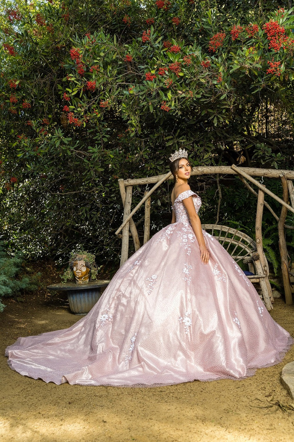Quinceniera Dresses Sequin Floral Applique Ball Gown Quinceanera Dress Cinderella Couture 8060J Dusty Rose