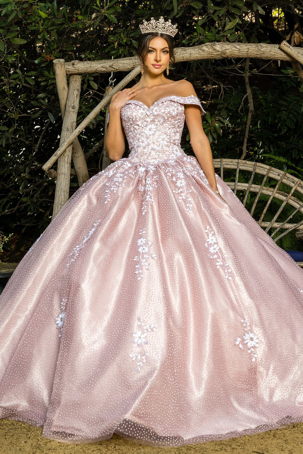 Quinceniera Dresses Sequin Floral Applique Ball Gown Quinceanera Dress Cinderella Couture 8060J Dusty Rose