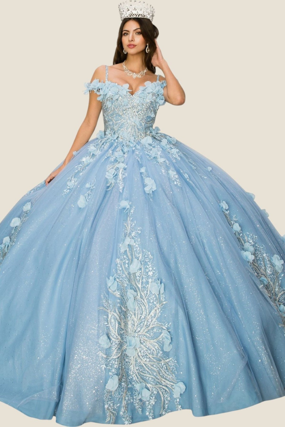 Quinceniera Dresses 3D Floral Applique Corset Quinceanera Dress Cinderella Couture 8061J Blue