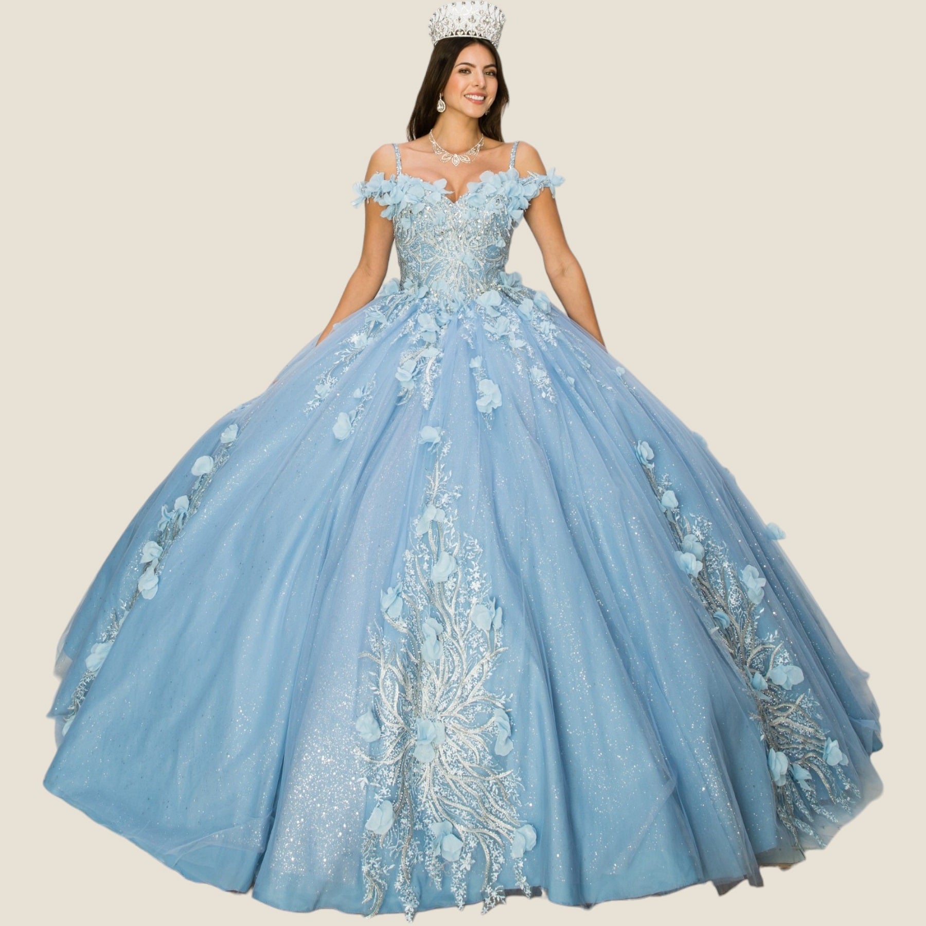 Quinceniera Dresses 3D Floral Applique Corset Quinceanera Dress Cinderella Couture 8061J Blue
