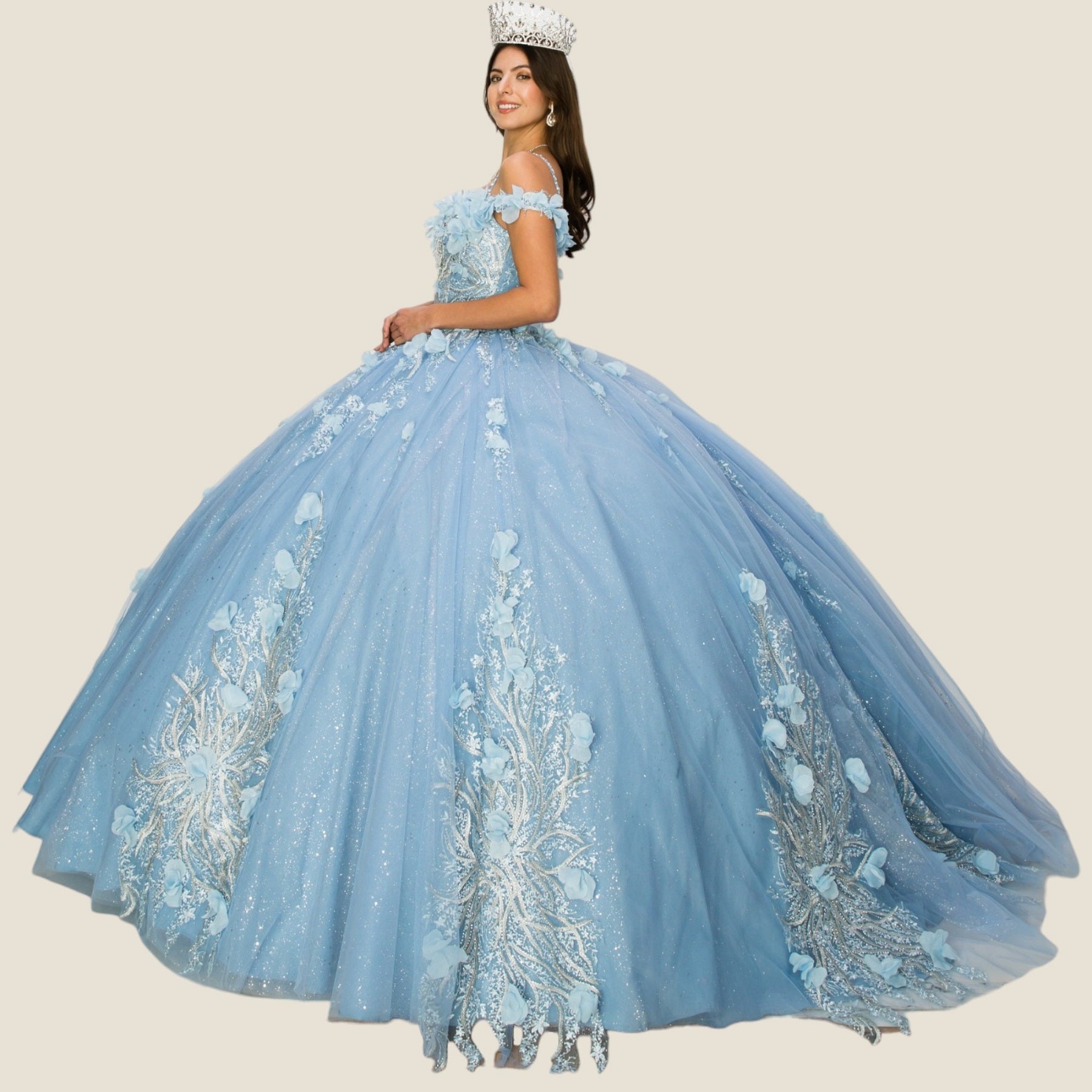 Quinceniera Dresses 3D Floral Applique Corset Quinceanera Dress Cinderella Couture 8061J Blue