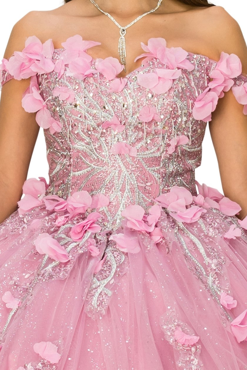Quinceniera Dresses 3D Floral Applique Corset Quinceanera Dress Cinderella Couture 8061J Rose