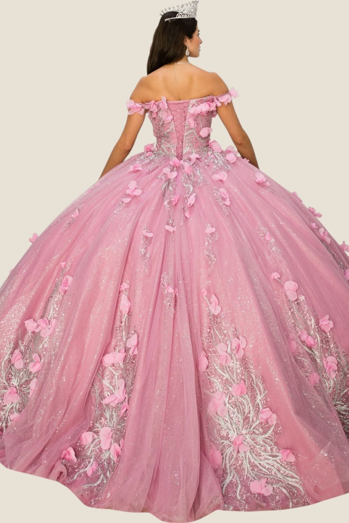 Quinceniera Dresses 3D Floral Applique Corset Quinceanera Dress Cinderella Couture 8061J Rose