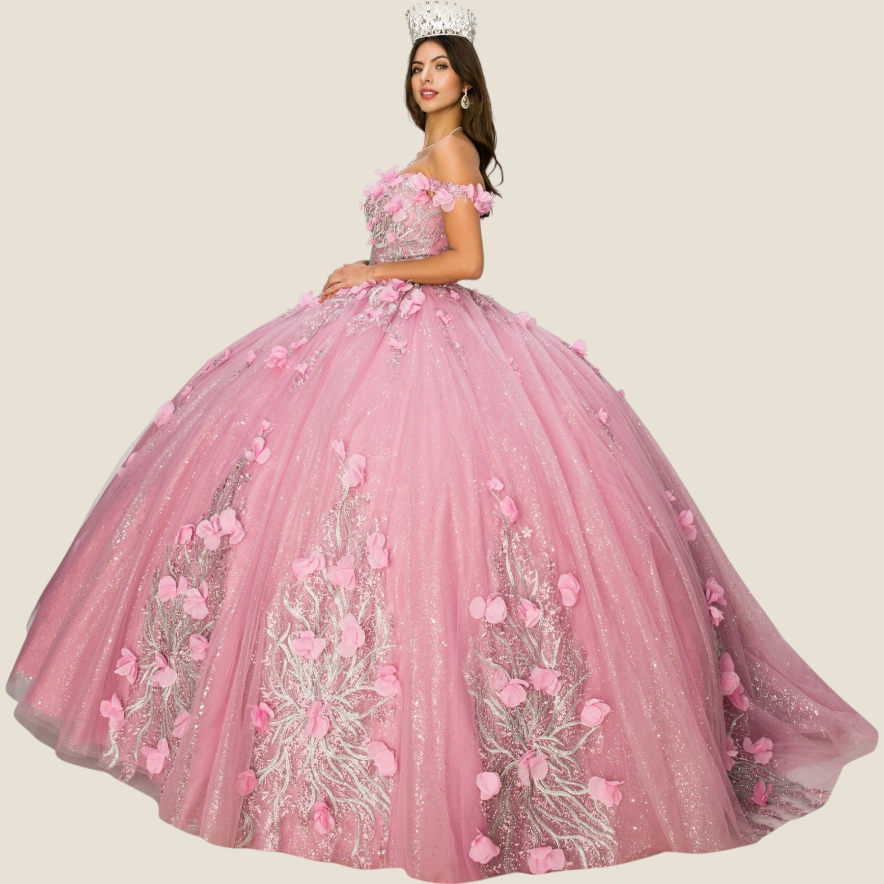 Quinceniera Dresses 3D Floral Applique Corset Quinceanera Dress Cinderella Couture 8061J Rose