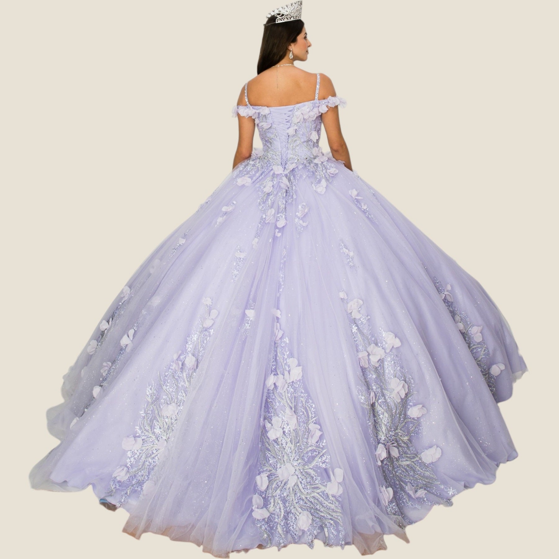 Quinceniera Dresses 3D Floral Applique Corset Quinceanera Dress Cinderella Couture 8061J Lilac