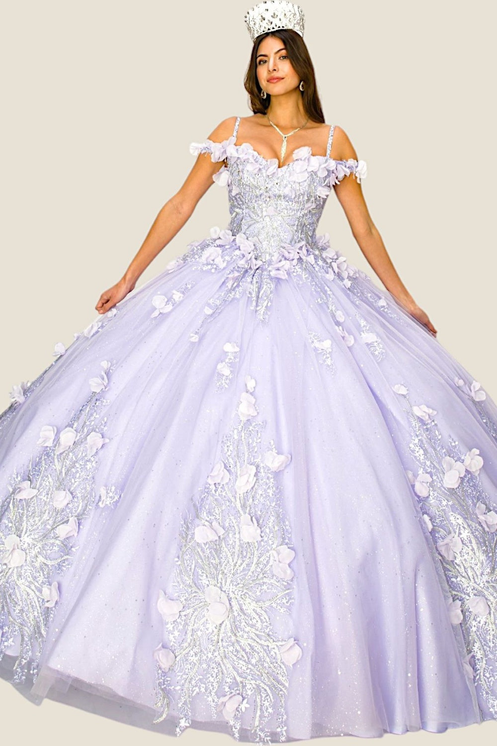 Quinceniera Dresses 3D Floral Applique Corset Quinceanera Dress Cinderella Couture 8061J Lilac