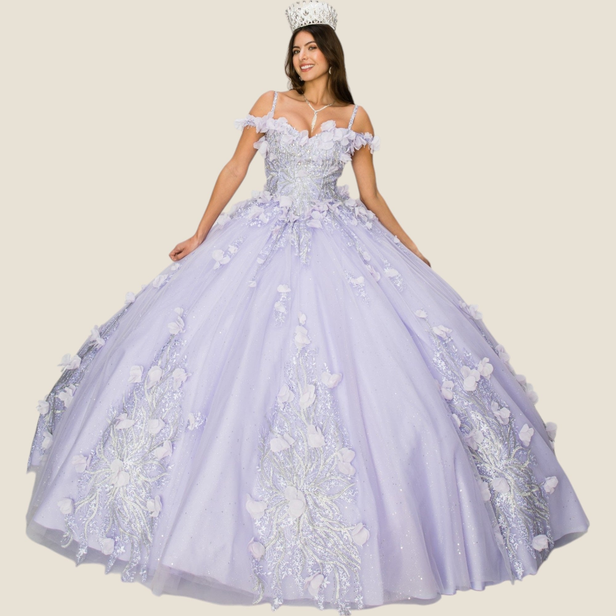 Quinceniera Dresses 3D Floral Applique Corset Quinceanera Dress Cinderella Couture 8061J Lilac