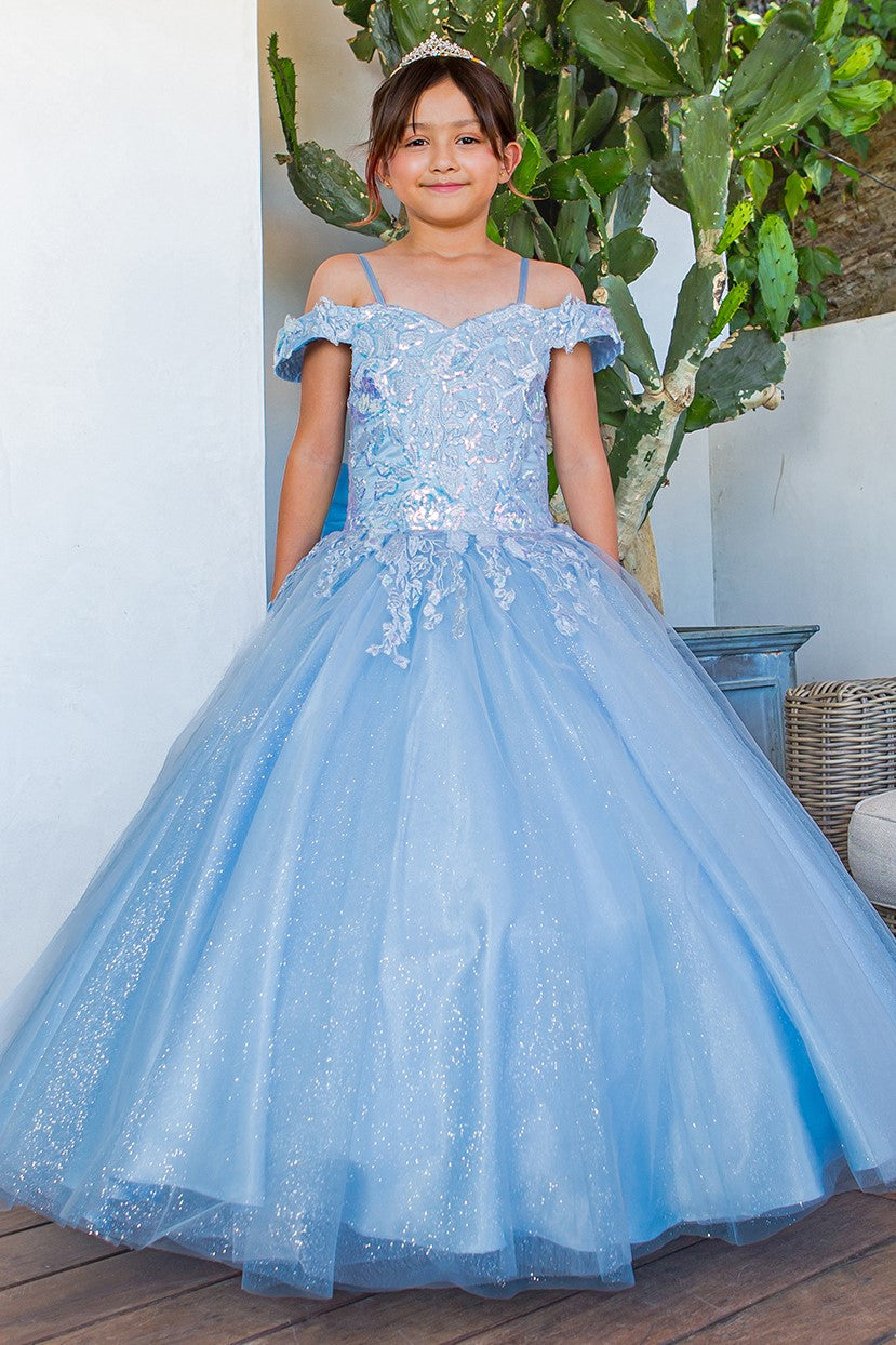 formal dress for girls Girls Applique Cold Shoulder Gown by Cinderella Couture 8062 16 / Blush