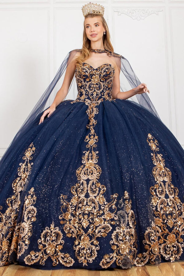 Sweetheart Floor Length Embossed Tulle Quinceanera Ball Gown with Detachable Train Sleeves Cinderella Couture 8063J