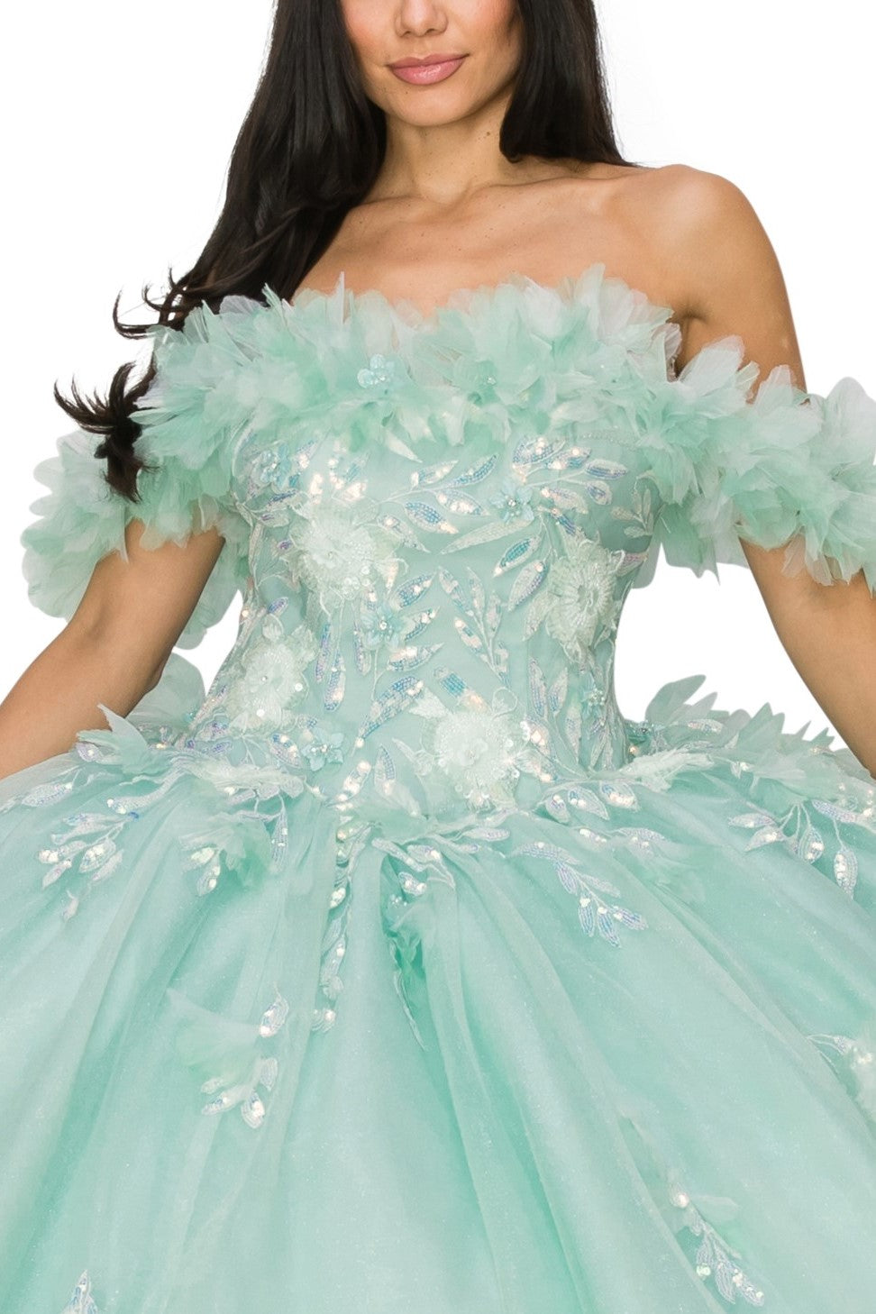 Quinceniera Dresses Long Corset Ball Gown Quinceanera Dress Cinderella Couture 8065J Aqua