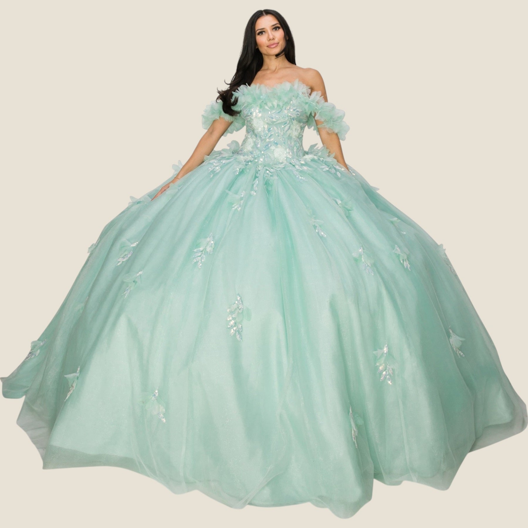 Quinceniera Dresses Long Corset Ball Gown Quinceanera Dress Cinderella Couture 8065J Aqua