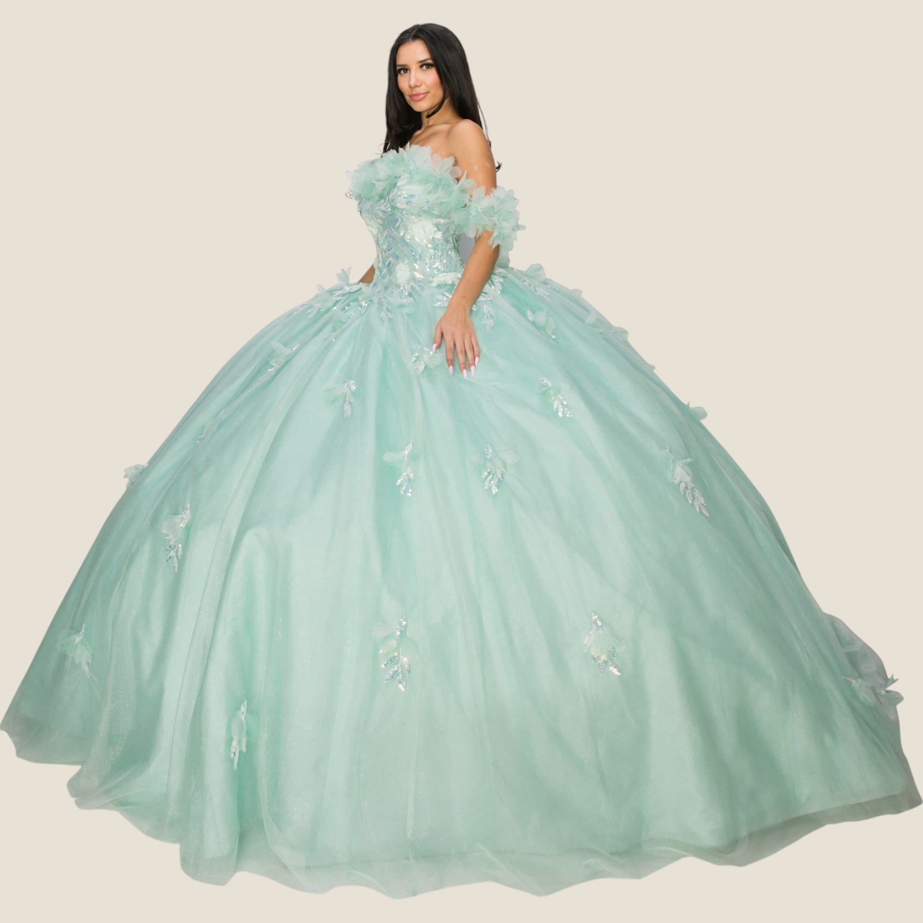 Quinceniera Dresses Long Corset Ball Gown Quinceanera Dress Cinderella Couture 8065J Aqua