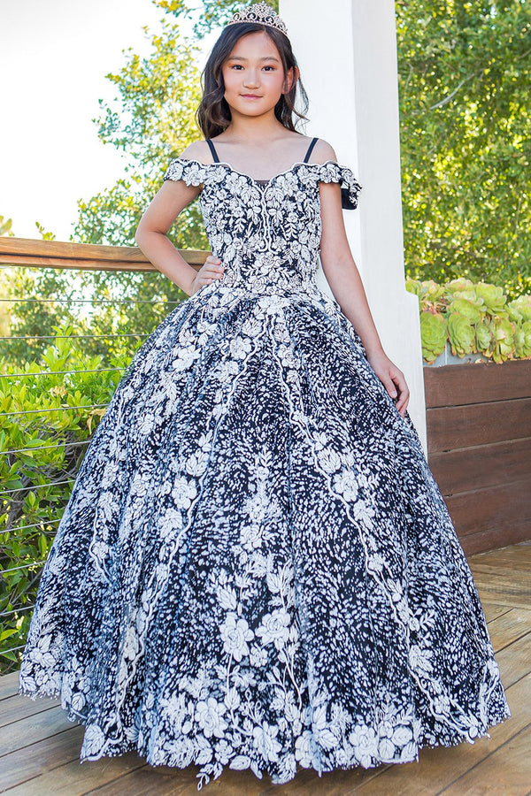Cinderella Couture 8070 Long A Line Floral Print Flower Girl Dress