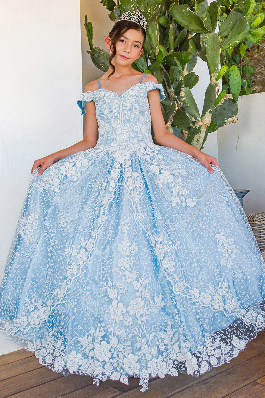 Cinderella Couture 8070 Long A Line Floral Print Flower Girl Dress