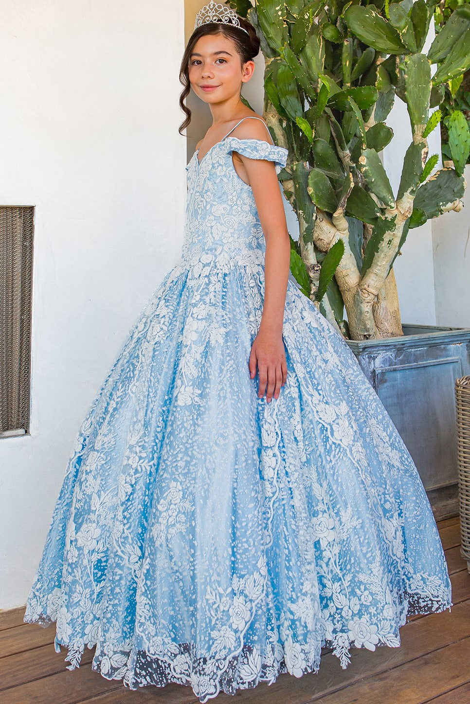 Cinderella Couture 8070 Long A Line Floral Print Flower Girl Dress