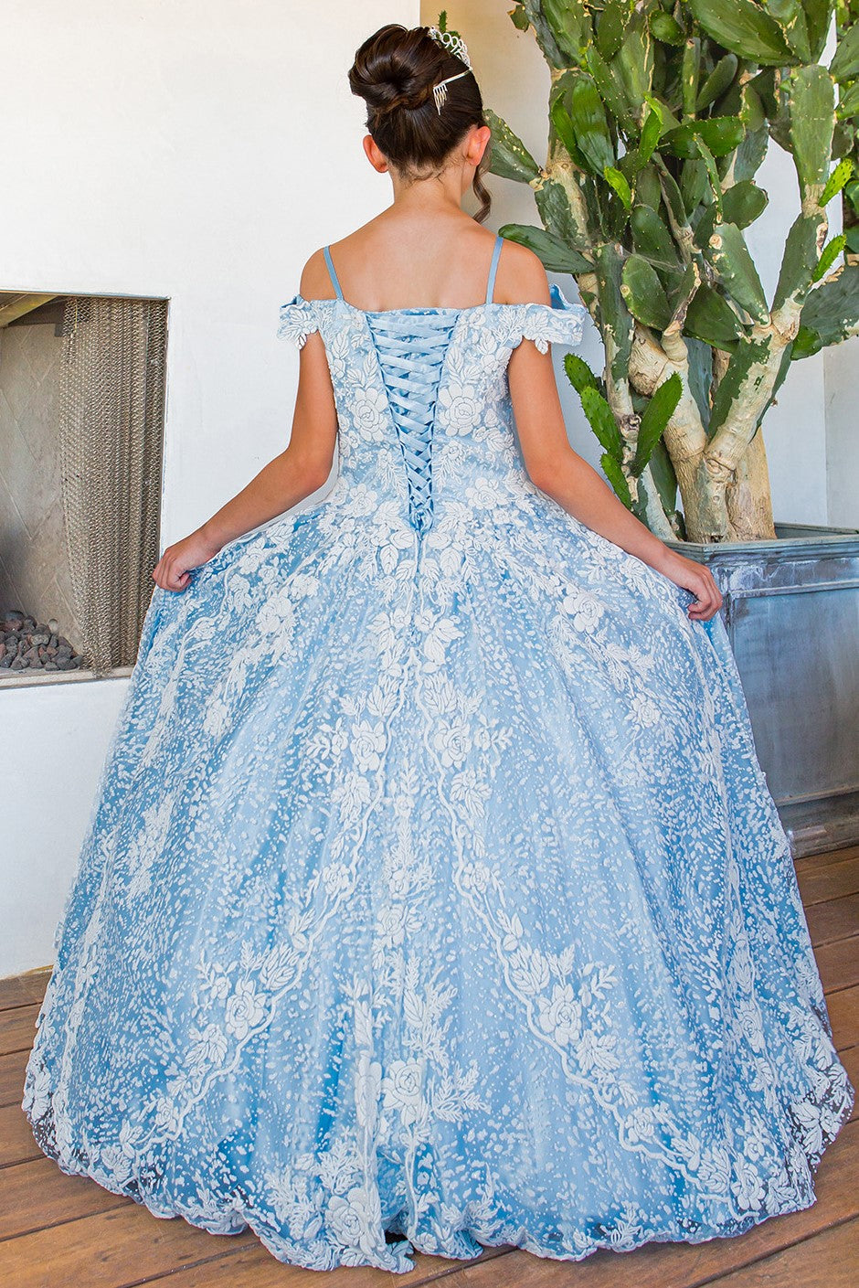 Cinderella Couture 8070 Long A Line Floral Print Flower Girl Dress