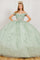 Quinceniera Dresses Long Applique Ball Gown Cape Quinceanera Dress Sage