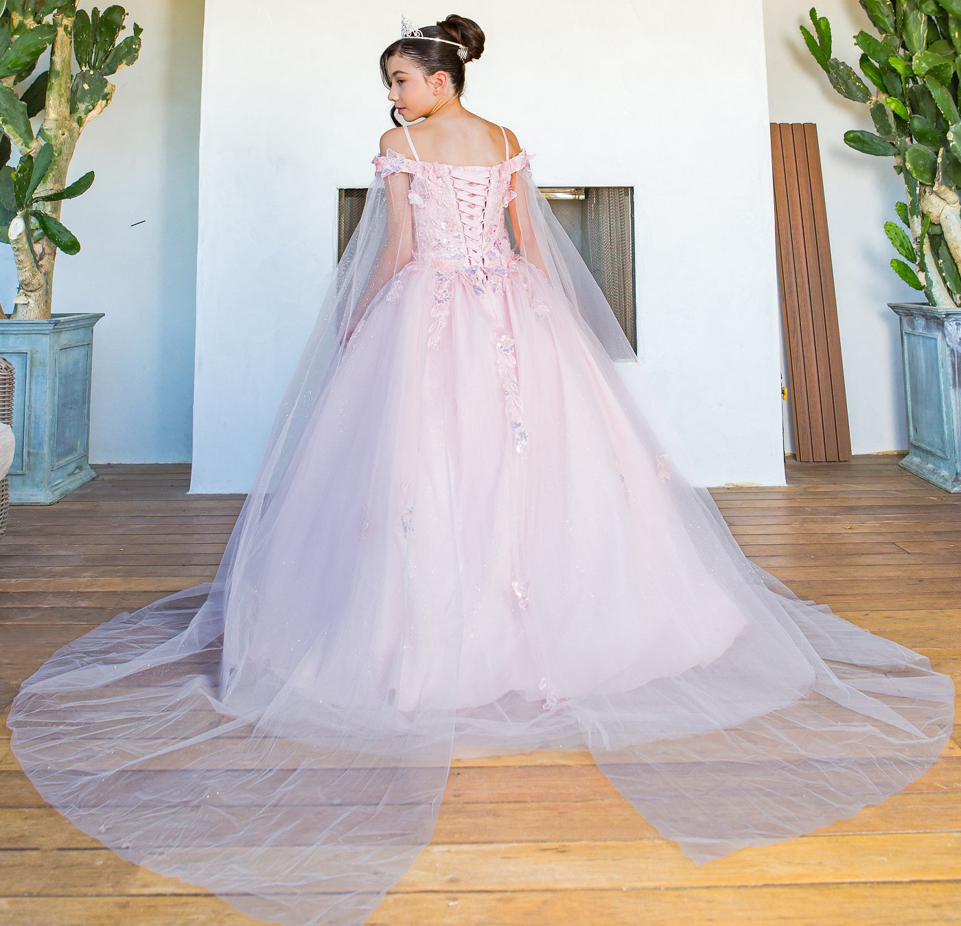 Cinderella Couture 8075 Long Flower Girl Glitter Cape Dress