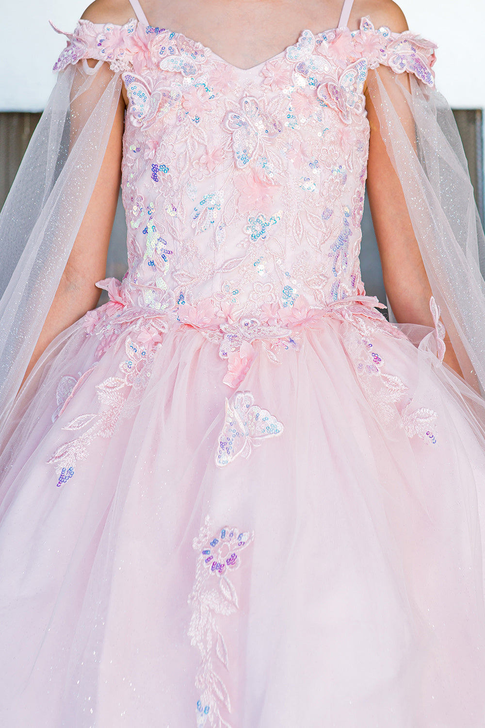Cinderella Couture 8075 Long Flower Girl Glitter Cape Dress