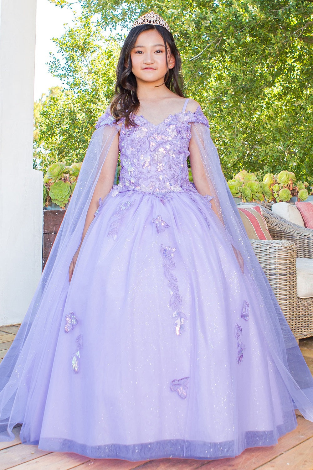 Cinderella Couture 8075 Long Flower Girl Glitter Cape Dress