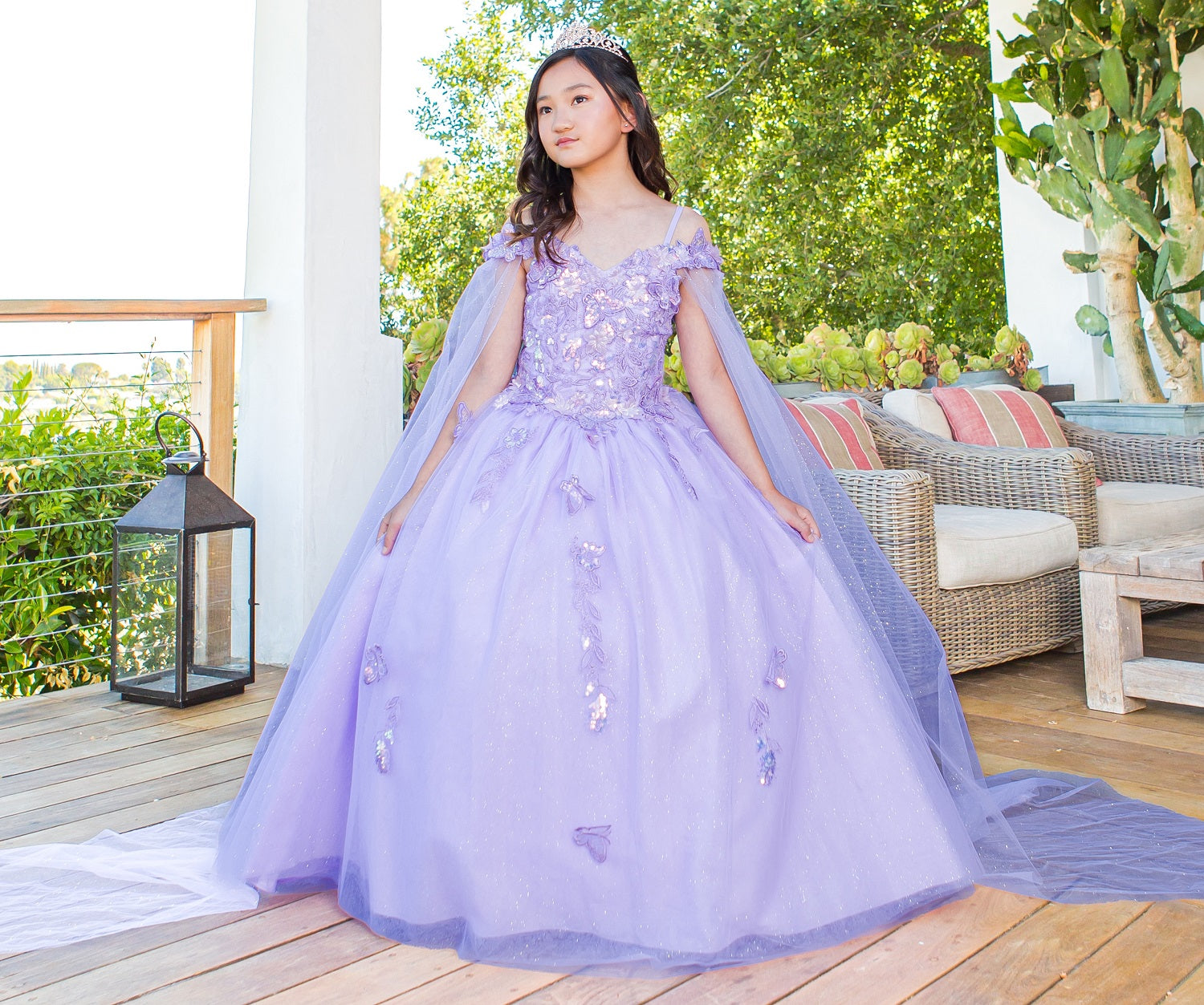Cinderella Couture 8075 Long Flower Girl Glitter Cape Dress