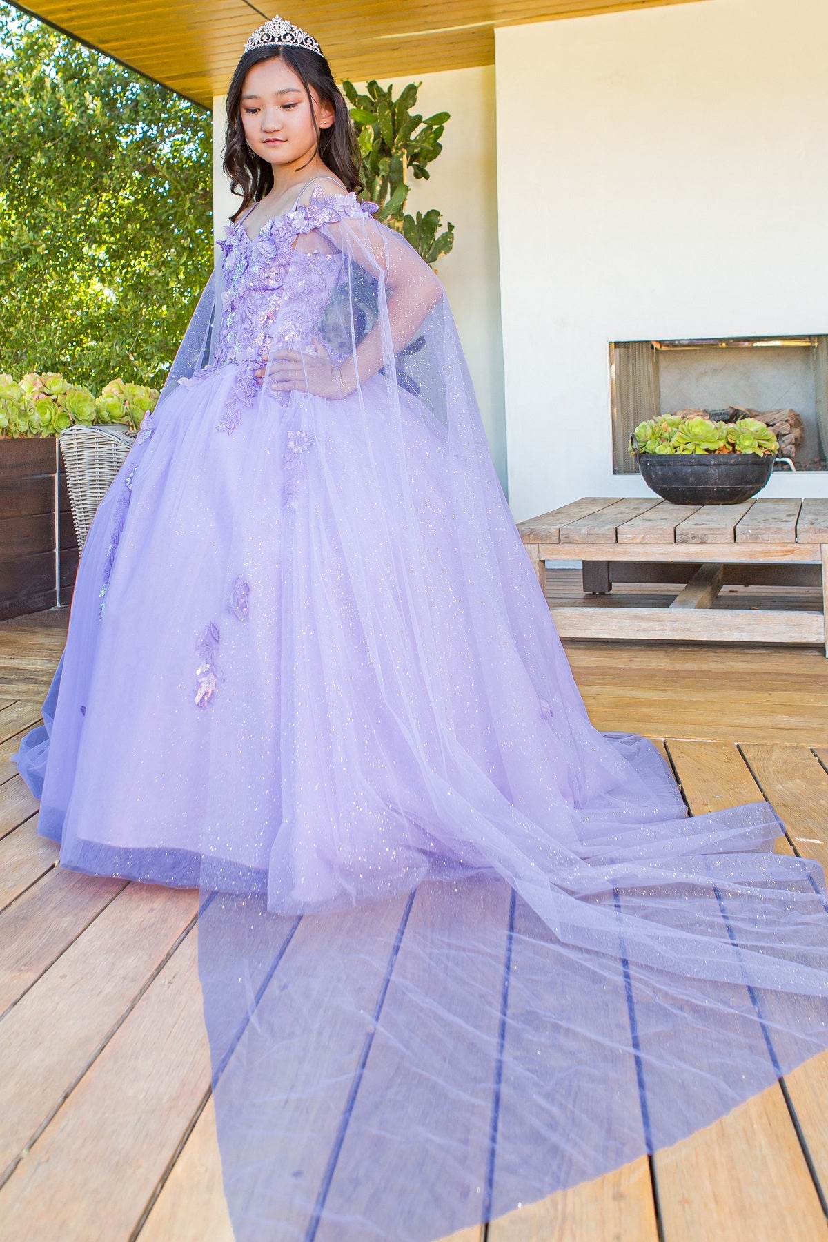 Flower Girl Dresses Long Flower Girl Glitter Cape Dress Lilac