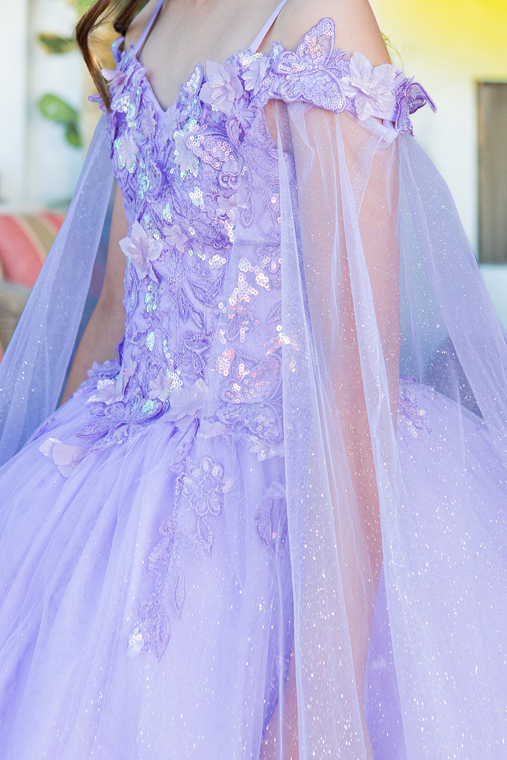 Cinderella Couture 8075 Long Flower Girl Glitter Cape Dress