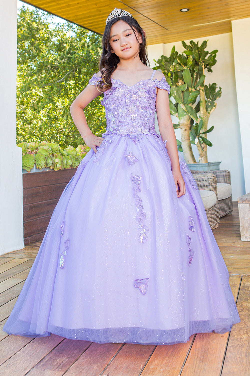 Cinderella Couture 8075 Long Flower Girl Glitter Cape Dress