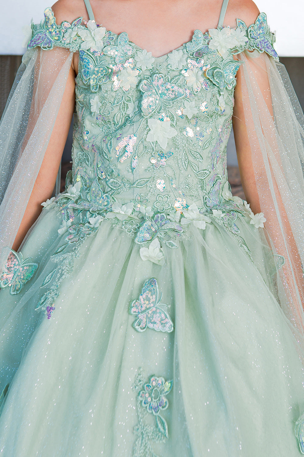 Cinderella Couture 8075 Long Flower Girl Glitter Cape Dress