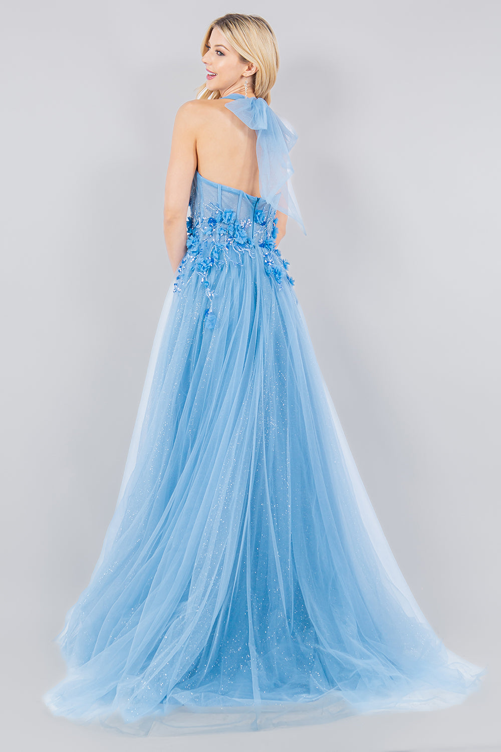 Cinderella Couture 8076J A Line Long Formal Glitter Slit Prom Dress