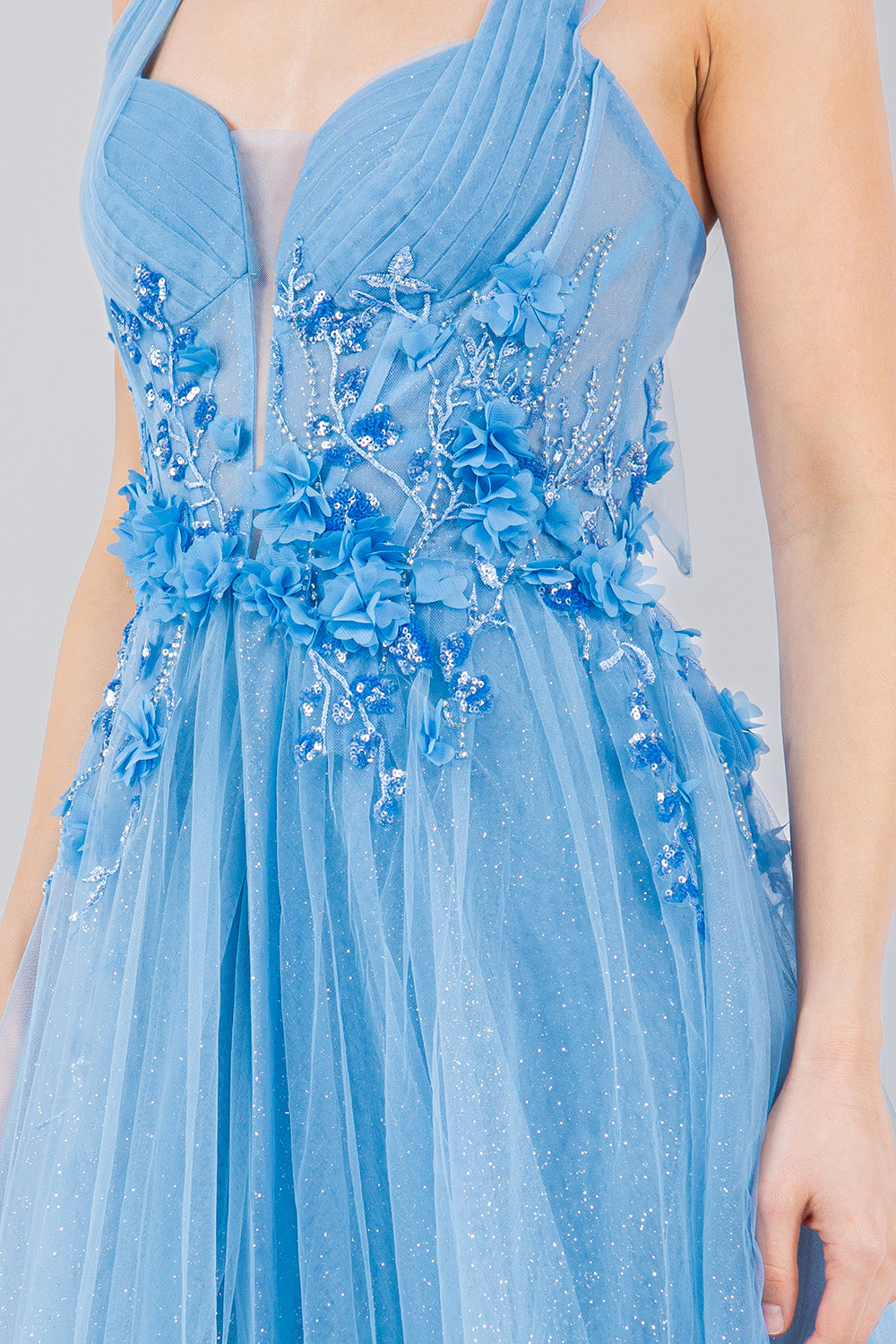 Cinderella Couture 8076J A Line Long Formal Glitter Slit Prom Dress