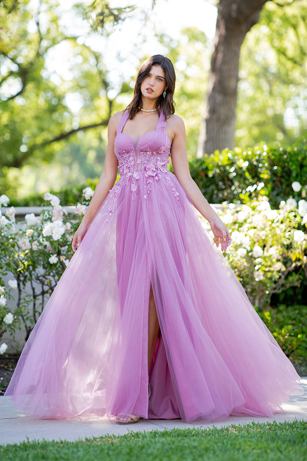 Cinderella Couture 8076J A Line Long Formal Glitter Slit Prom Dress