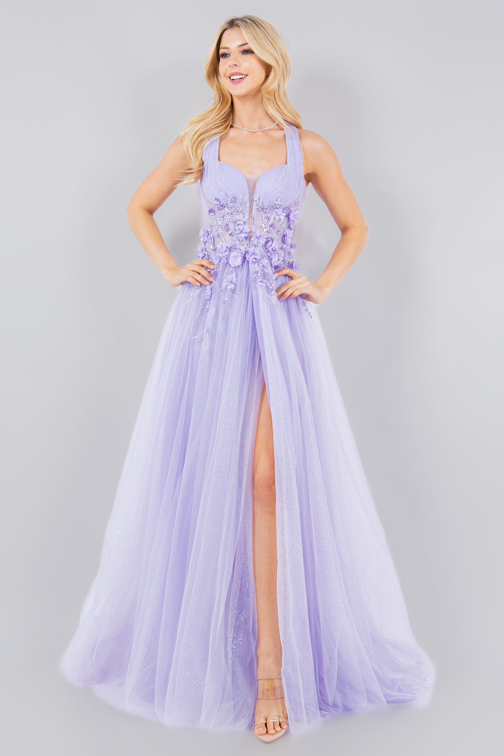 Cinderella Couture 8076J A Line Long Formal Glitter Slit Prom Dress